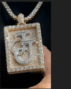 Colgante Personalizado de Plata de Ley 925 con Moissanita, Letra Cuadrada, Chapado en Rodio, Joyería Unisex para Fiestas, Luxira Jewels Hiphop - Product Image 3