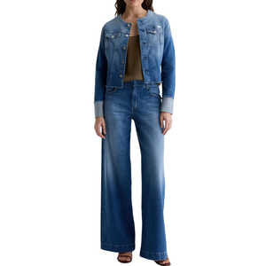 เสื้อแจ็คเก็ตทรงทรัคเกอร์สำหรับผู้หญิง ทรงปกติ ดีไซน์หรูหรา ผ้ายีนส์ผสมสแปนเด็กซ์/คอตตอน ซักแล้ว ใส่ได้ทุกฤดู  ผู้ผลิต ODM ขายส่ง - Product Image 6