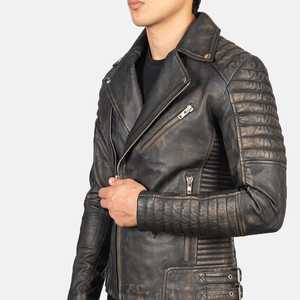 <b>Men's</b> Genuine Leather Moto <b>Jacket</b> Slim Fit Mandarin Collar Quilted Back Zipper Closure Breathable Color Blocking 300g <b>Summer</b> - Product Image 5