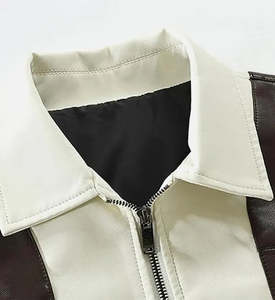 Custom Wholesale <b>Men's</b> Color Block PU Leather Jacket Streetwear Slim Fit Zip Up Vintage Casual Varsity Bomber <b>Coat</b> High Quality - Product Image 2
