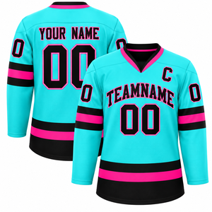 Jersey de Hockey sobre Hielo Sublimado Personalizado, Verde Neón, Negro y Blanco, Cuello en V, Manga Larga, Unisex para Adultos, Poliéster Antibacteriano, Corte Ajustado/Regular - Product Image 2