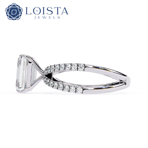 แหวนหมั้นเพชรทรงเอเมอรัลด์ LOISTA ทองคำขาว สไตล์คลาสสิก ได้รับการรับรองจาก GIA เครื่องประดับสำหรับผู้หญิง - Product Image 3