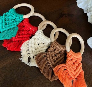 Juego de Anillos para Servilletas de Macramé Beige, Decoración de Mesa Boho, Accesorios Rústicos de Madera para Cena - Product Image 1