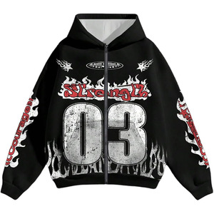 Men's Y2k Number Graphic Zip Up Hoodie Sweatshirt <b>Gothic</b> Long Sleeve Hooded Casual <b>Jacket</b> Streetwear - Product Image 1