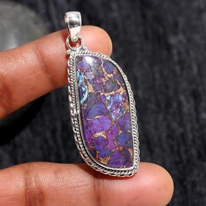 Pendentif en cuivre violet et turquoise, pierre précieuse fantaisie, argent sterling 925, bijoux faits à la main pour femmes, bijoux fins et élégants - Product Image 2