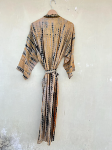 Seda amarilla Vintage seda reciclada Sari Tye Dye Kimono Robe Beach Wear Bikini Cover Up Kimono regalo para ella - Product Image 6