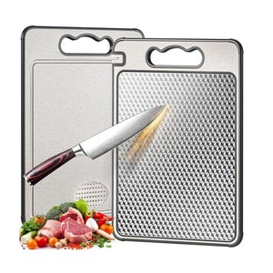 Planche à découper en acier inoxydable pur épaissi, planche à découper antibactérienne pour la cuisine, planches à découper en métal - Product Image 1
