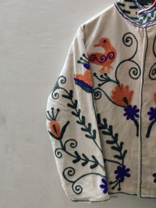 Veste pour femme brodée à la main, col mandarin, motif floral, coton, manches longues, style printemps, chic prairie - Product Image 3
