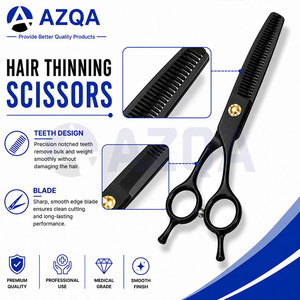 Stainless Steel Black Coated Hair Thinning Scissors With Textured Teeth Ergonomic Finger <b>Rings</b> And <b>Adjustable</b> Screw - Product Image 4