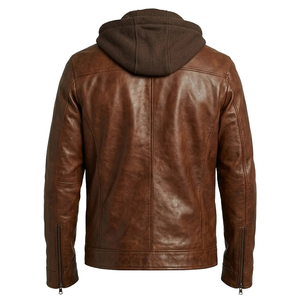 <b>Men's</b> PU Leather <b>Jacket</b> Hooded Motorcycle Slim Fit Casual Coats <b>Men</b> Autumn Winter Windproof Hat Detachable <b>Biker</b> Leather <b>Jacket</b> - Product Image 2