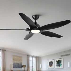 Ventilatore da soffitto a LED integrato da 60 pollici con lame in ABS nere - Product Image 1
