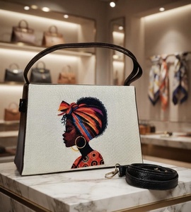 Bolso de Mano Trapezoidal de Lona Sólida con Estampado de Mujer Afroamericana con Pañuelo Colorido en la Cabeza, Cierre de Cremallera Vintage y Correa - Product Image 1