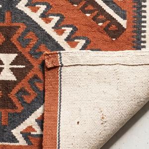 Handmade Handwoven Handcrafted Kilim Wool Rug - Terracotta Tribal Geometric Diamond Flatweave Carpet Boho Ethnic <b>Floor</b> <b>Runner</b> - Product Image 5