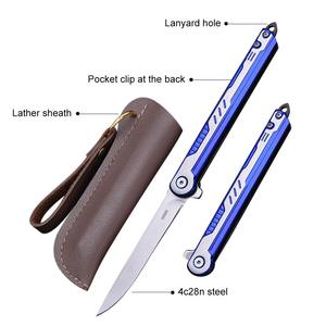 Couteau de poche tactique en acier 4c28n de haute qualité, couteau EDC avec manche en acier inoxydable et étui en cuir - Product Image 2