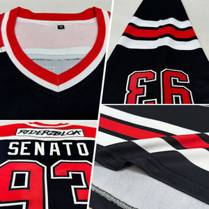 Camiseta de Hockey sobre Hielo Personalizada para Hombre, Cuello en V, Manga Larga, Negra, Roja y Blanca, Impresión Sublimada, Transpirable - Product Image 2