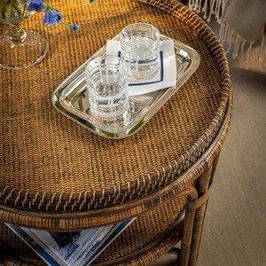 Table d'appoint ronde en rotin brun foncé artisanale à 2 niveaux pour la décoration de la maison, de l'hôtel, de la station balnéaire et du salon - Product Image 6