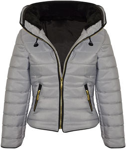 Veste matelassée noire en PU pour femme, col montant, fermeture éclair, coupe-vent, ajustée, style décontracté, couleur unie, pour l'hiver - Product Image 6
