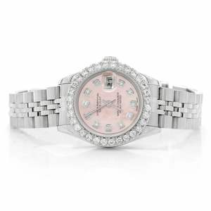 Montre de luxe en moissanite glacée avec cadran rose, en acier inoxydable, automatique, mécanique, style hip-hop, avec date - Product Image 1