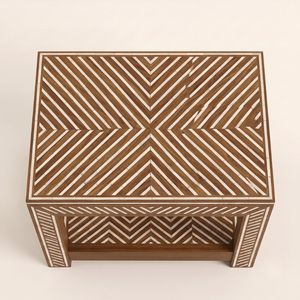 Mesa de Madera con Incrustaciones de Hueso, Diseño Artesanal Personalizado, Mesa Esquinera de Diseño Hecha a Mano, Muebles Decorativos Hechos en Casa - Product Image 3