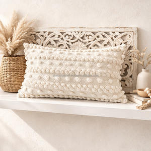 Natural Lumbar Geometric Design Tufted Bohemian Cushion Covers Eco-Friendly White 30x50 Boho Pillow Case with Tassel - Product Image 2