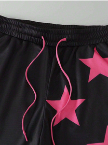 Shorts courts pour hommes noirs avec impression d'étoiles roses, taille à cordon de serrage, décontractés, respirants, design personnalisé - Product Image 6