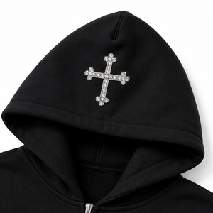 Sweat-shirts et sweats à capuche pour hommes grande taille, effet délavé soleil et délavé à l'acide, à épaules tombantes, unis, avec strass, personnalisables - Product Image 6