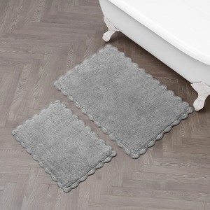 Ensemble de tapis de bain en chenille, 2 pièces, rectangulaires, gris uni, à poils touffus, antidérapants, style classique, pour usage domestique - Product Image 4