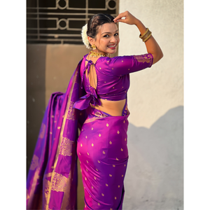 Purple Soft Silk <b>Traditional</b> Zari Woven Saree Elegant <b>Traditional</b> <b>Scarf</b> and <b>Shawl</b> - Product Image 2