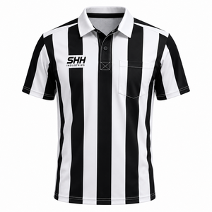 Camiseta de Árbitro de Fútbol Personalizada para Hombre, a Rayas Blancas y Negras, Cuello Polo, Bolsillo en el Pecho, Manga Corta, Jersey Profesional para Oficiales de Juego - Product Image 1