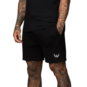 Shorts de sport en molleton noir pour homme avec cordon de serrage à la taille, pour la gym, la course et les activités décontractées - Product Image 1