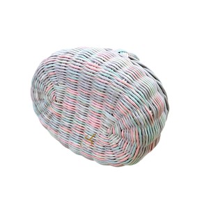 Multicolor Oval Rattan Picnic <b>Basket</b> Pastel Pattern Handcrafted Woven <b>Wicker</b> Fruit Flower <b>Storage</b> Hamper with Fixed High Handle - Product Image 2