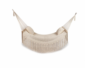 Modern Macrame Foldable Hammock <b>Bed</b> with Throw <b>Pillows</b> for Indoor/Outdoor Use Patio & Bedroom Swings - Product Image 1