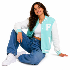 Veste varsity en laine gris et blanc coupe-vent de B.B INDUSTRY, lettre H brodée, style preppy, coupe classique, col rabattu, unisexe - Product Image 3