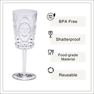 [Holar] Verre à pied en plastique de style vintage, fabriqué à Taïwan, avec motif floral en relief transparent, idéal pour les mariages, les fêtes et les pique-niques - Product Image 2