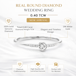Anillo de Boda con Diamante Redondo Real de 0.40 TCW en Oro Blanco de 14K, Recién Llegado |   Elegante Anillo de Diamantes Solitario para Mujer - Product Image 5