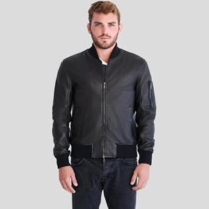 Chaqueta Bomber de Cuero Genuino Negro para Hombre, Estilo MA-1, Corte Ajustado, Piel de Oveja Suave, Prenda Exterior Casual Urbana - Product Image 2