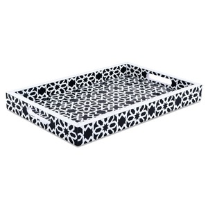 Plateau organisateur en résine fait main en Inde, motif géométrique, design moderne, avec poignée, pour la décoration de la maison de luxe - Product Image 1
