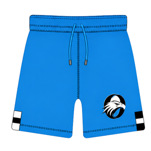 Shorts de rugby bleu ciel et noir à taille élastique avec cordon de serrage, rayés, uniforme d'équipe personnalisé, respirant, pour l'entraînement et la performance sportive - Product Image 1