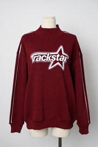 Sweat-shirt oversize pour femme, col montant, imprimé graphique étoile Trackstar, bordure blanche, couleur bordeaux - Product Image 4