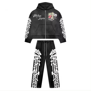 Ensemble de survêtement à capuche personnalisé brodé 100% coton, deux pièces, vêtements de sport, OEM, marque privée - Product Image 2