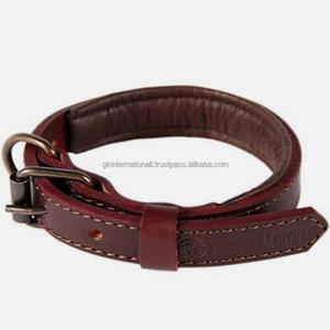 Collar de perro acolchado OEM de alta calidad Collar de perro de cuero genuino resistente de grano completo con herrajes y accesorios de latón antiguo - Product Image 6