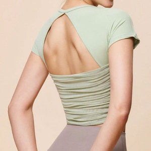 Camiseta Corta de Manga Corta con Cuello Redondo y Espalda Descubierta para Mujer, Ajustada, para Correr, Deporte, Gimnasio y Uso Casual al Aire Libre - Product Image 2