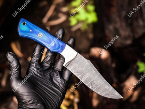 มีดแค้มปิ้งคุณภาพสูง ดีไซน์ใหม่ปี 2025 เหล็กดามัสกัส ลายบิดแบบดรอปพอยต์ ด้ามจับไม้ปักก้า ออกแบบตามหลักสรีรศาสตร์ - Product Image 2