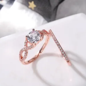 Twisted Bridal <b>Set</b> <b>Ring</b> 1.50Ct Round Cut Simulated Diamond 14K Rose <b>Gold</b> Plated - Product Image 5