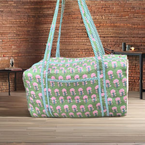 กระเป๋าเดินทางแบบดัฟเฟิล ผ้าฝ้ายลายบล็อกพิมพ์แบบดั้งเดิม ความจุขนาดใหญ่ เป็นมิตรกับสิ่งแวดล้อม น้ำหนักเบา ทนทาน เหมาะสำหรับออกกำลังกาย ทำงาน และเดินทาง - Product Image 2