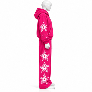 Wholesale Custom Oversized French Terry Fleece <b>Tracksuit</b> Set Zip Stand Collar Sweatshirt Straight Baggy Pants <b>Men</b> Streetwear - Product Image 2