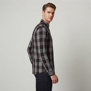 Chemise décontractée à manches longues en flanelle à carreaux pour homme, col boutonné, manches longues, vêtements d'automne, chemises en coton anti-rides - Product Image 3