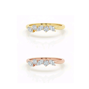 Bague en or avec diamant de laboratoire rond taille marquise certifié IGI, bande incurvée en grappe, bijoux de luxe raffinés pour femme, cadeau scintillant - Product Image 2