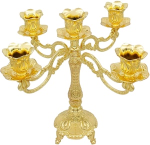 Candelabro dorado de cristal para decoración de bodas, decoración para fiestas y eventos - Product Image 1