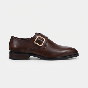 Chaussures à boucle en cuir marron pour hommes avec détail boucle dorée - Product Image 2